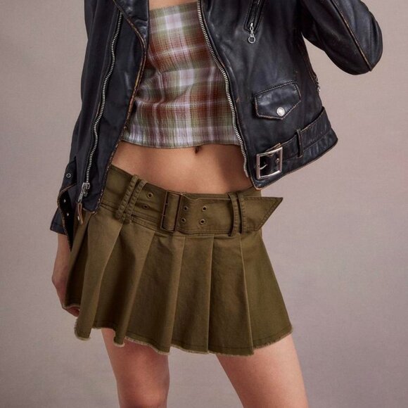 Urban Outfitters BDG NWT Diego Pleated Micro Mini Skirt Olive Green Size L - Picture 1 of 11